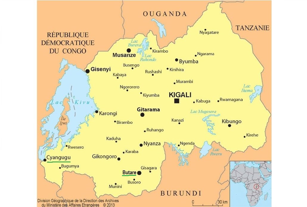 Rwanda-carte. Jumelage Créteil-Butare-Cyangugu